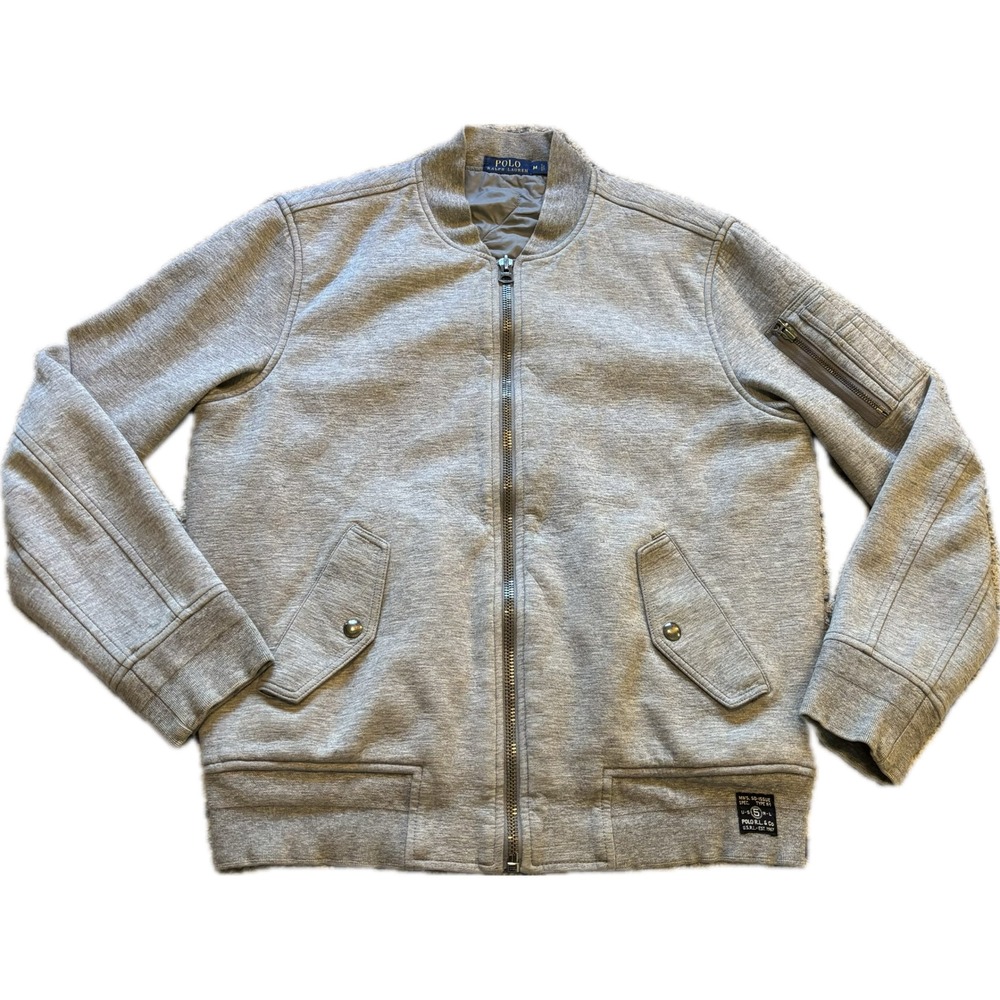Polo Ralph Lauren Mens Double Knit Bomber Jacket Gray Full Zip Quilted Size M